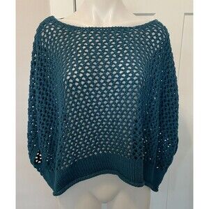 TORRID Womens SWEATER Half Sleeve BLUE Crochet Boxy Cropped Size 1/2 (1X-2X)